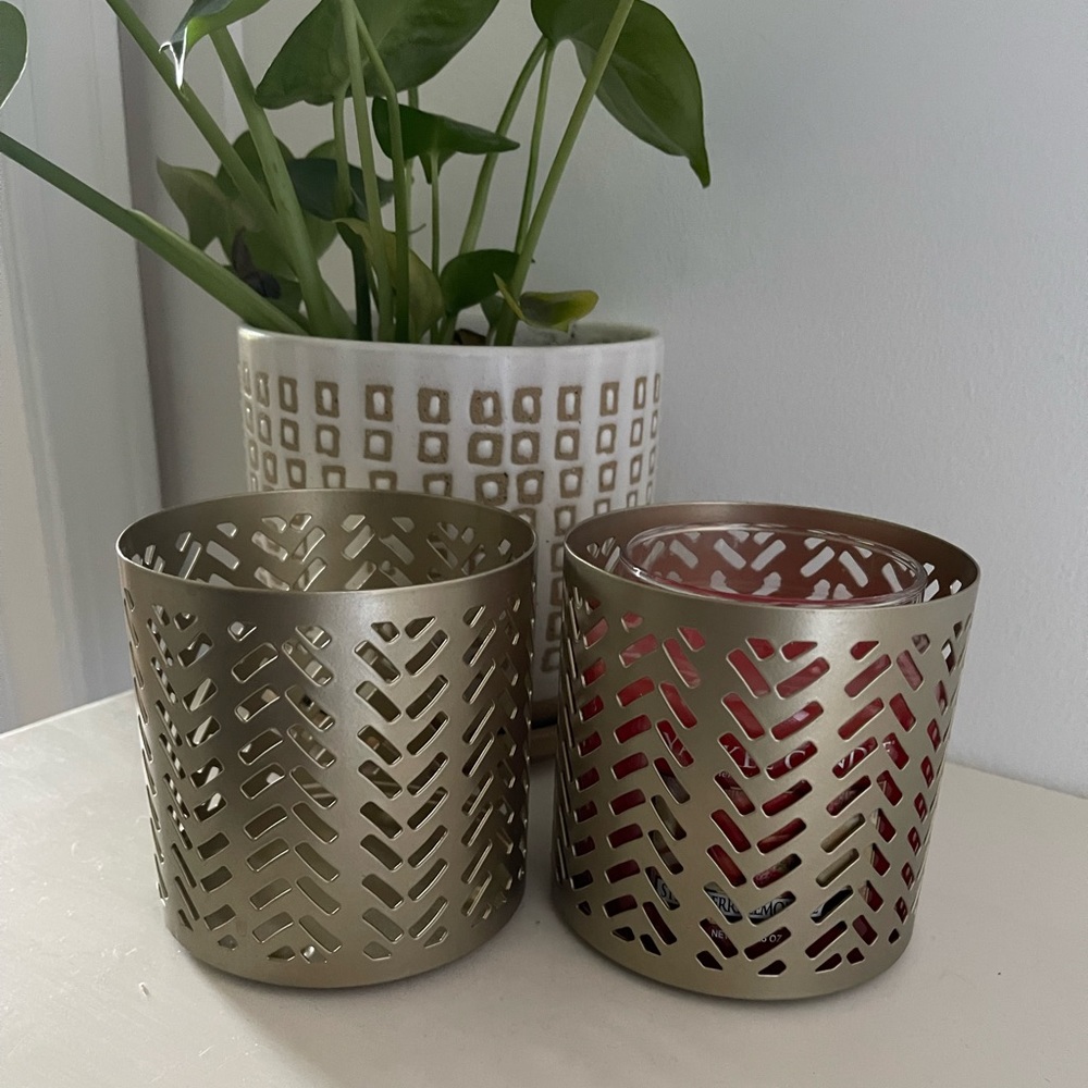 2 Yankee Candle Gold Cut Out Candle Holders